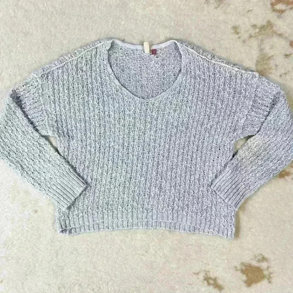 PILCRO High Low Cropped Crochet Waffle Knit Long Sleeve Sweater Women Small
